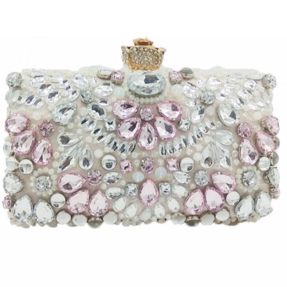 💕Clear & Pink Crystal Rhinestone Beaded Women Bag